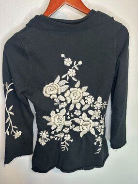 Vintage Y2K Lucky Brand 100% Cotton Boho Floral Embroidered Tie Waist Cardigan-S